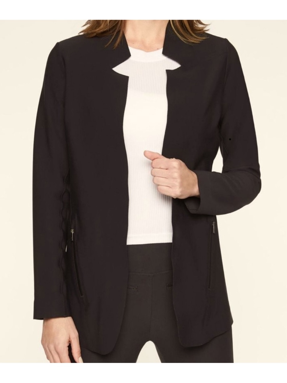 Athleta Black Stellar Open Front Zippered Pocket Casual Blazer Jacket size M